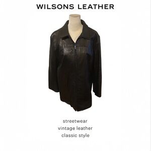 Wilsons Leather Coat Sz L Vtg 90s Pelle Studio Moto Trench Classic